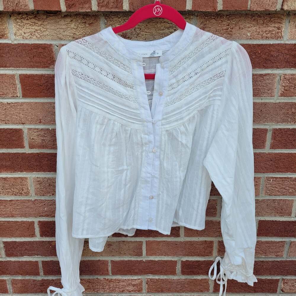Altar'd State Peasant Shirt Women's Size Medium White BOHO Button Down